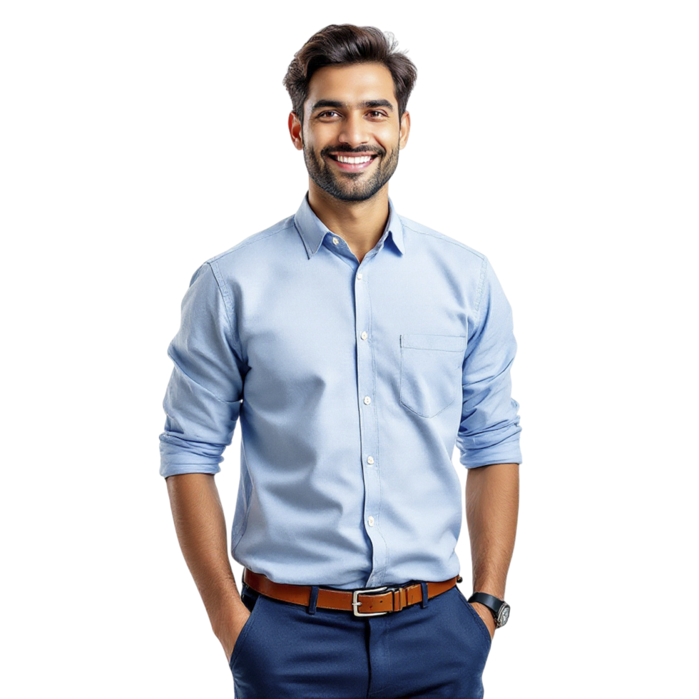 A man in a blue shirt and blue pants png
