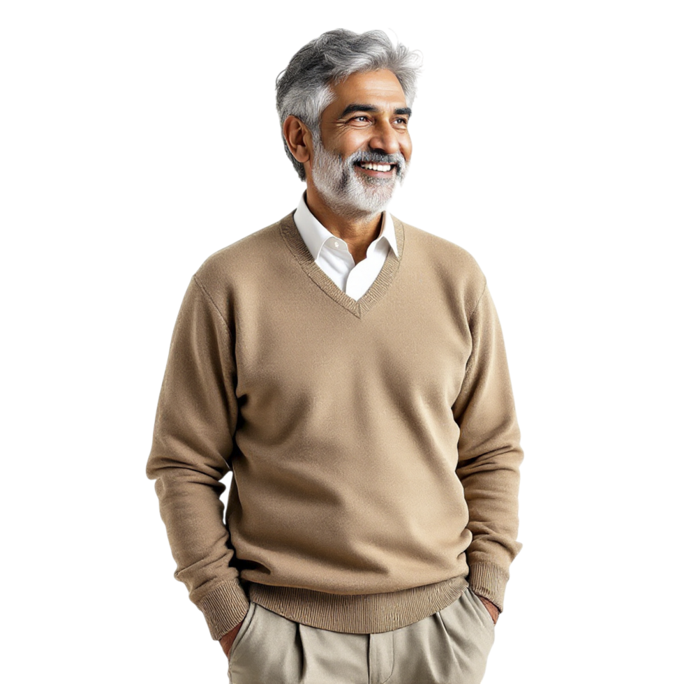 A man with a beard and a tan sweater png