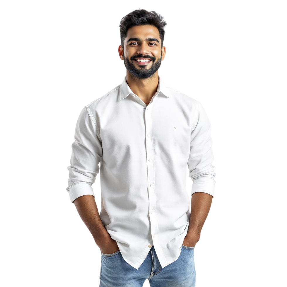 Man in white shirt standing with hands in pockets png