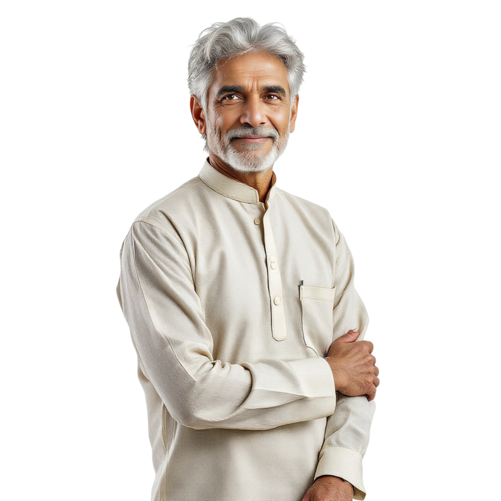 An elderly man in a white shirt posing for the camera png