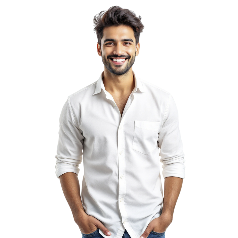 A man in a white shirt is smiling png