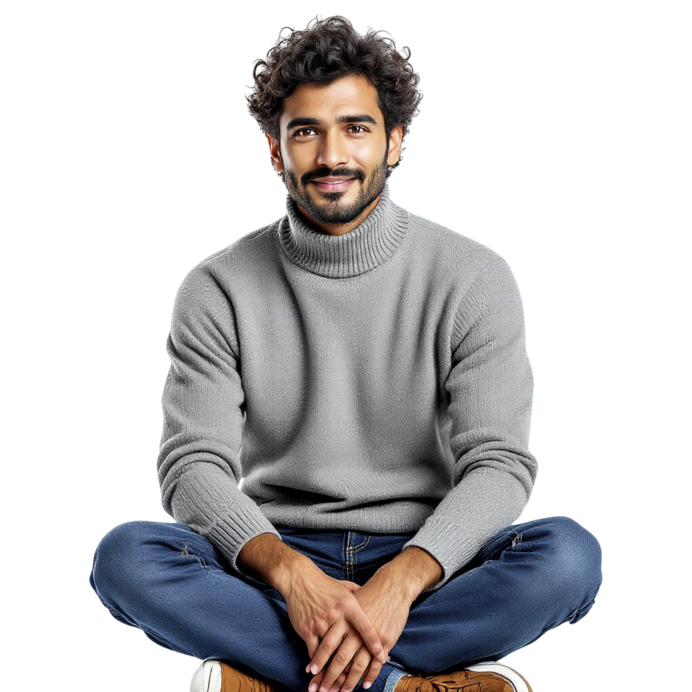 A man in a sweater sitting on the floor png