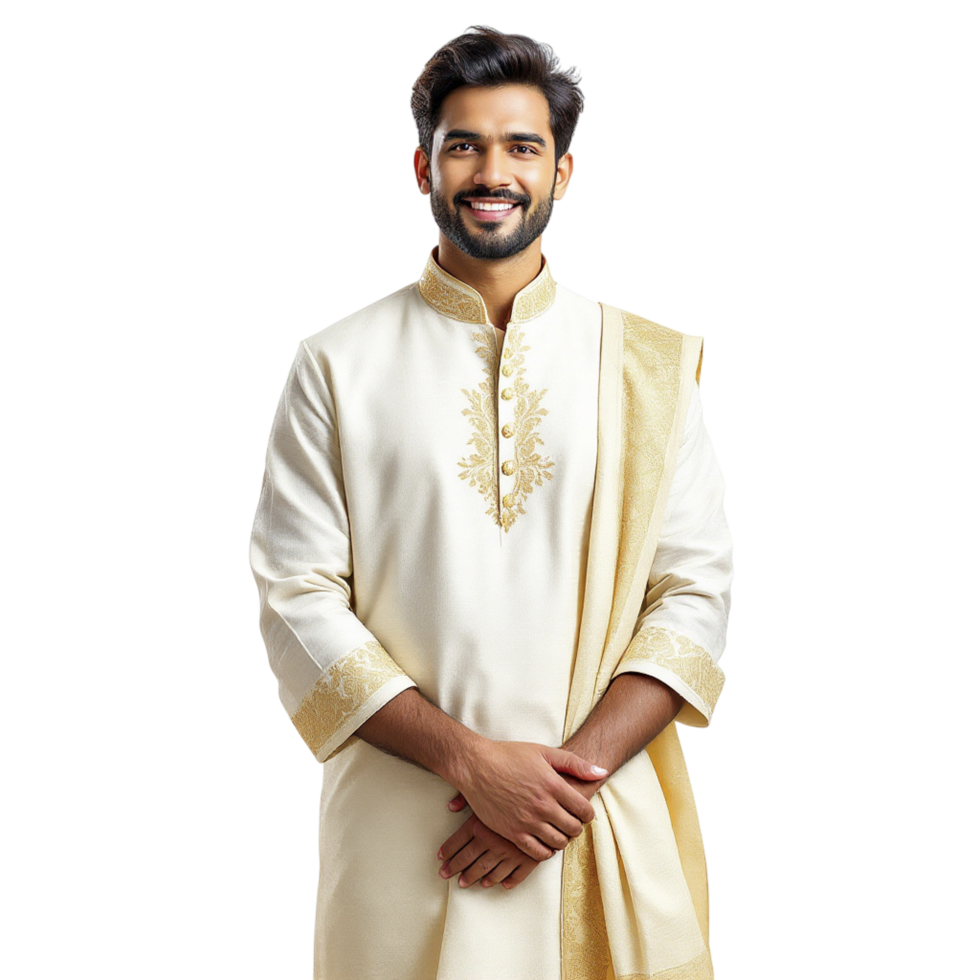 A man in a cream colored kurta png