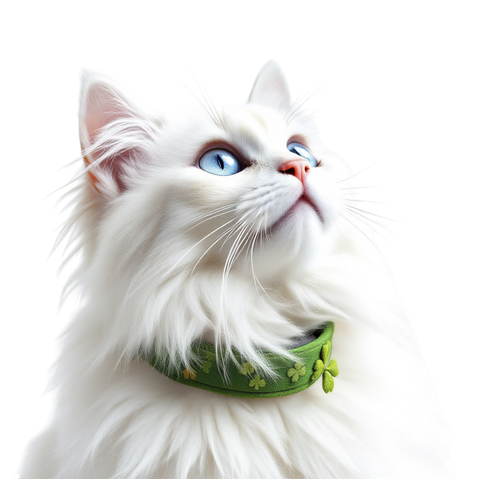 A white cat with blue eyes is looking up png