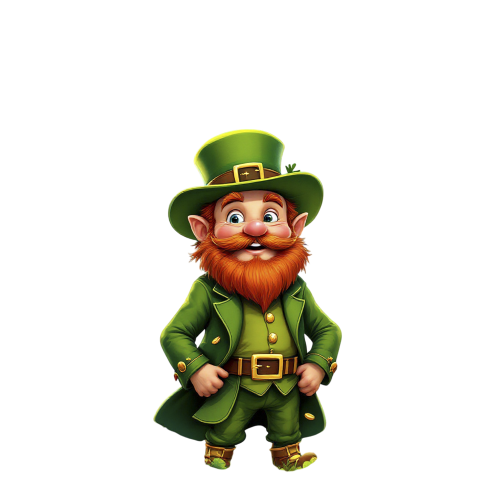 A cartoon leprechaun in green clothes and hat png