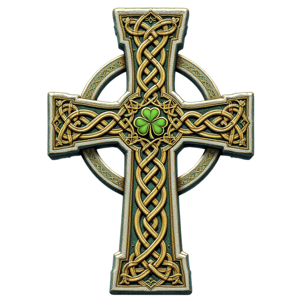 Celtic cross with shamrock on top png