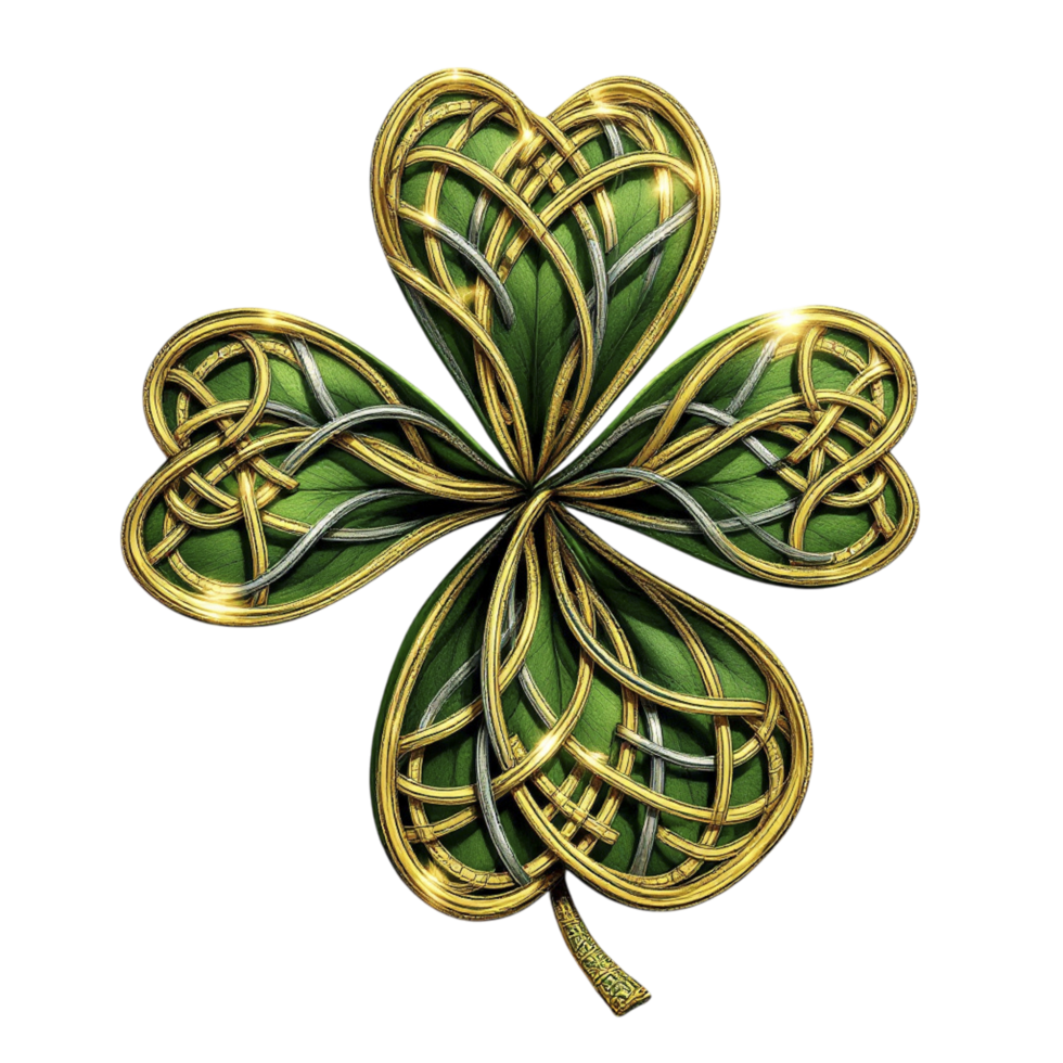 A celtic four leaf clover with gold leaves png