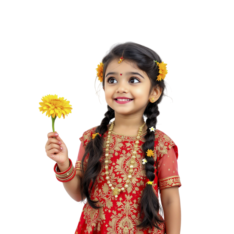 Indian girl holding yellow flower png