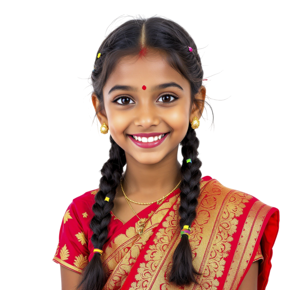 A young girl in a sari smiling png