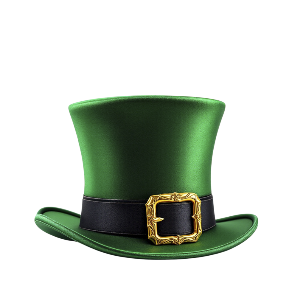 A green top hat with a gold buckle png