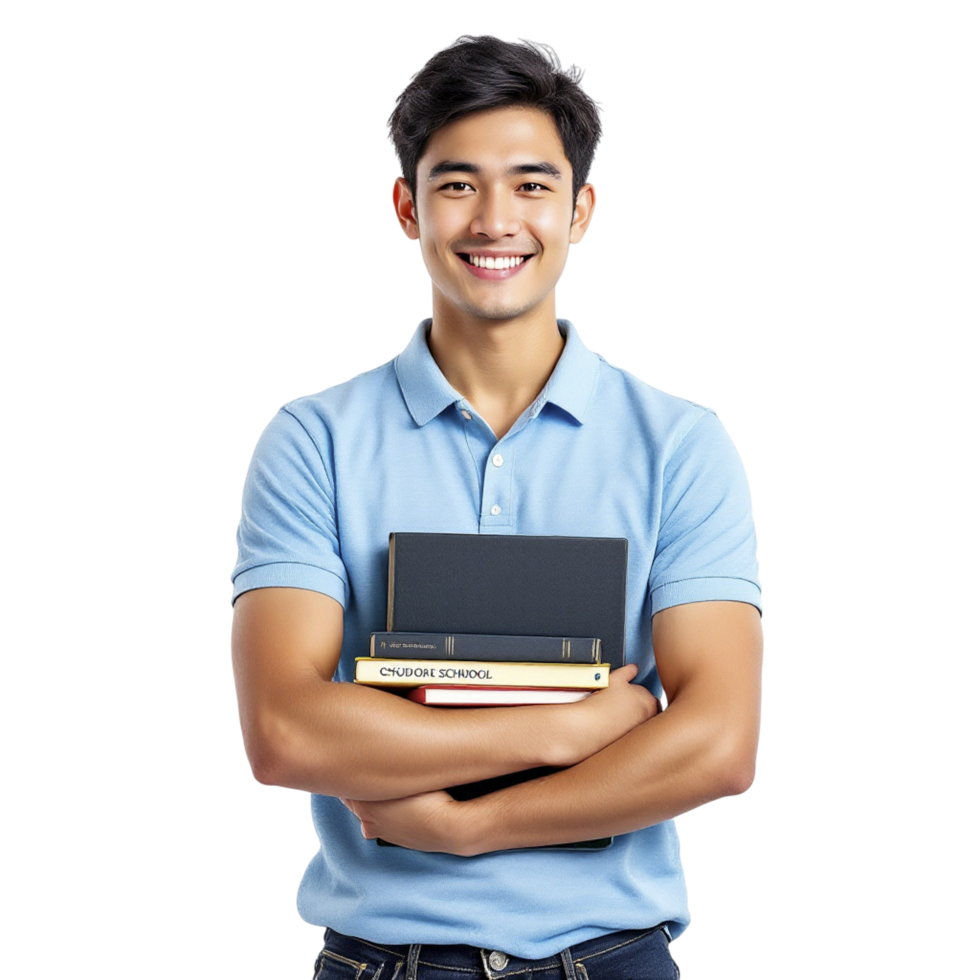 une Jeune homme en portant livres et souriant png