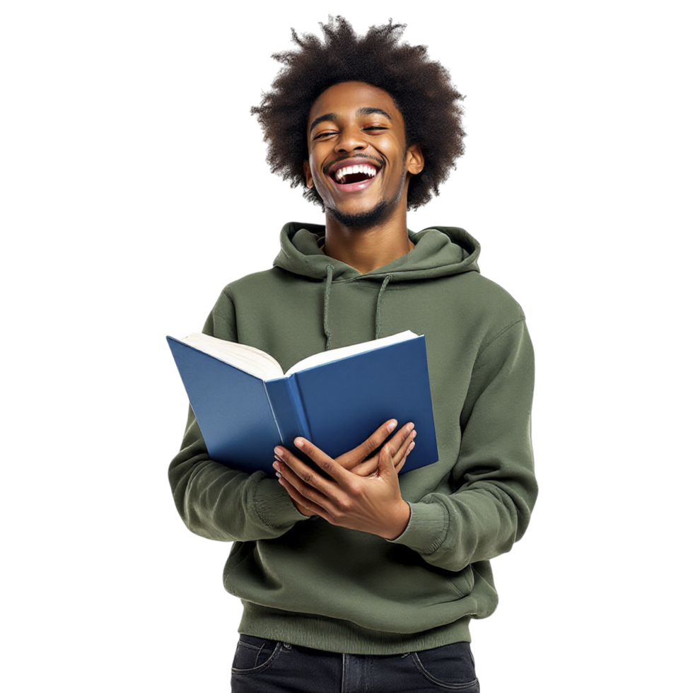 A man is laughing while holding a book png