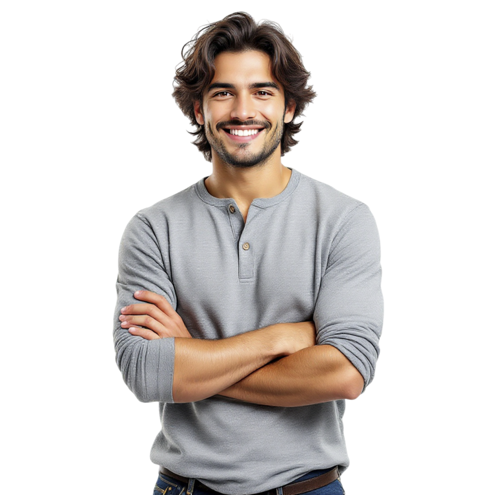 A man with long hair and a gray shirt png