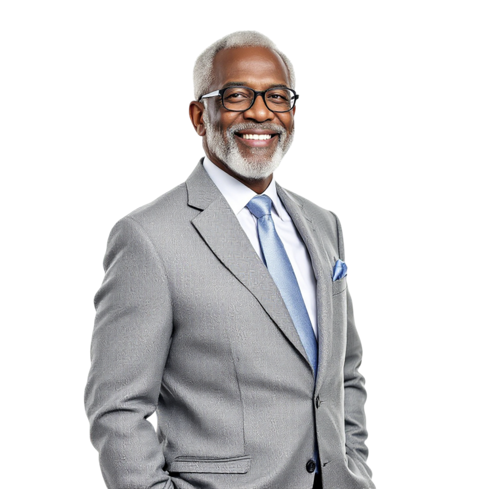 A black man in a suit and tie smiling png