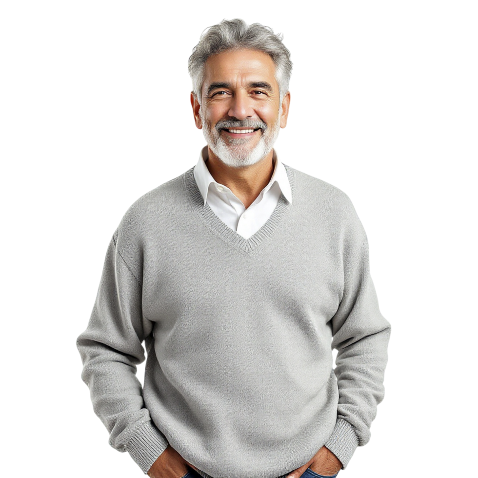 A man with a gray beard and sweater png
