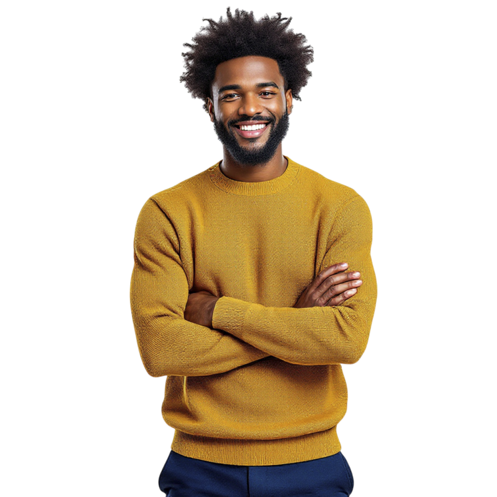 A smiling man in a yellow sweater png