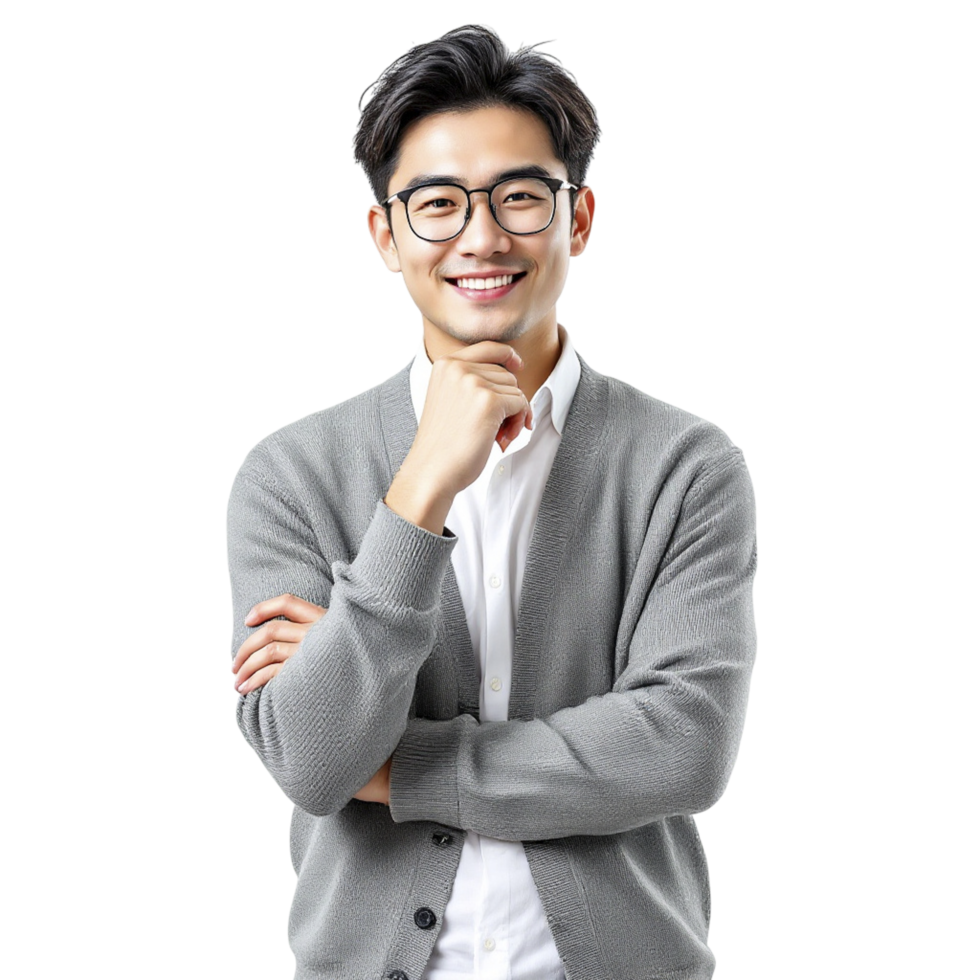 Portrait of young asian man with glasses and a smile png