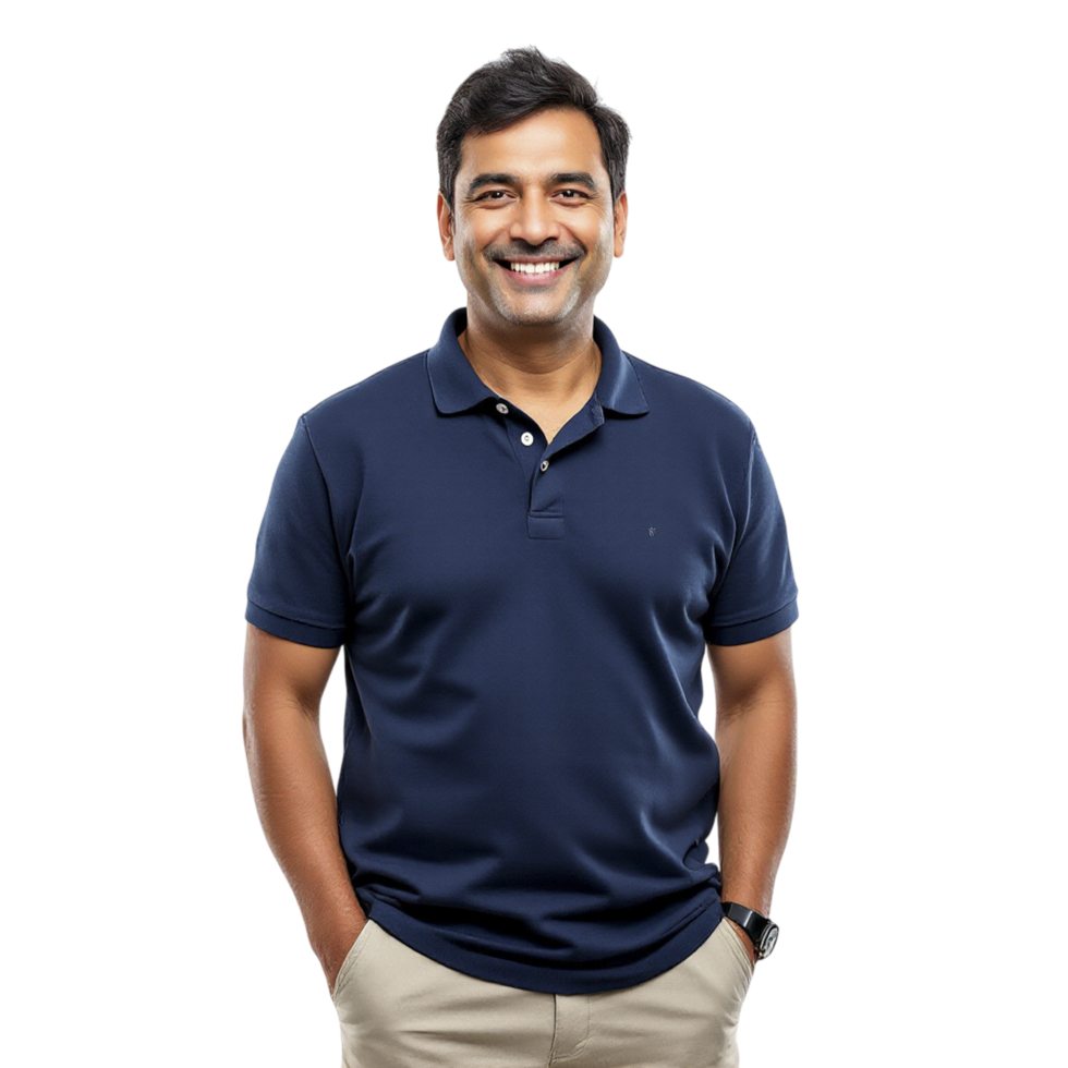 A smiling man in a blue polo shirt png