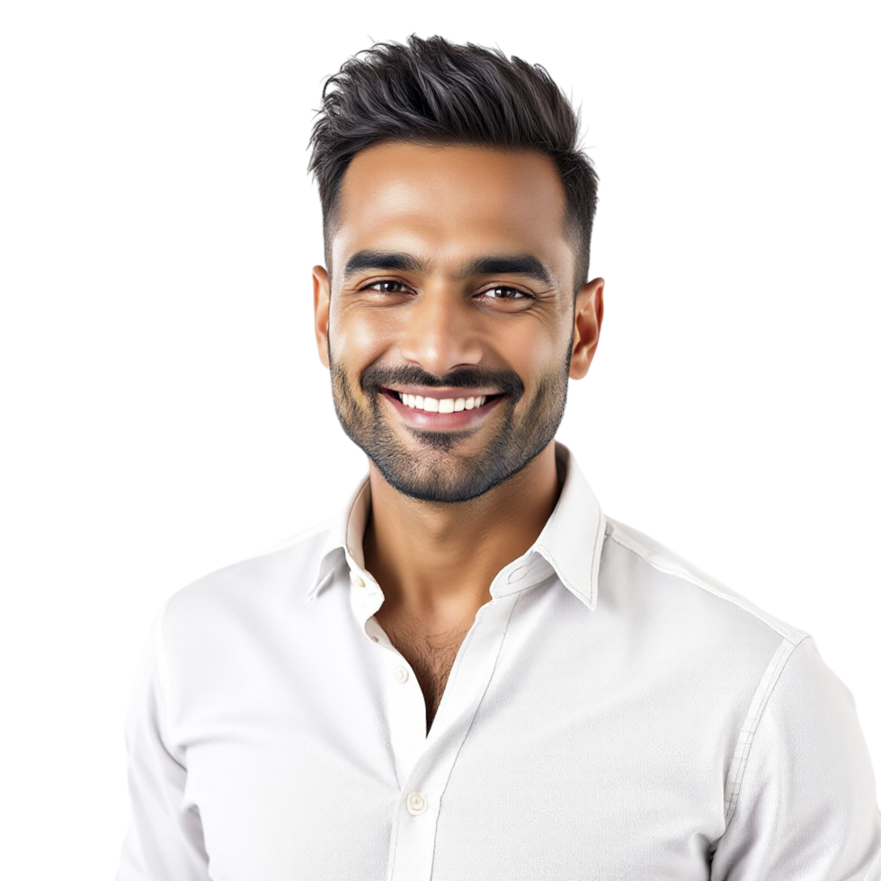 A man in a white shirt smiling png
