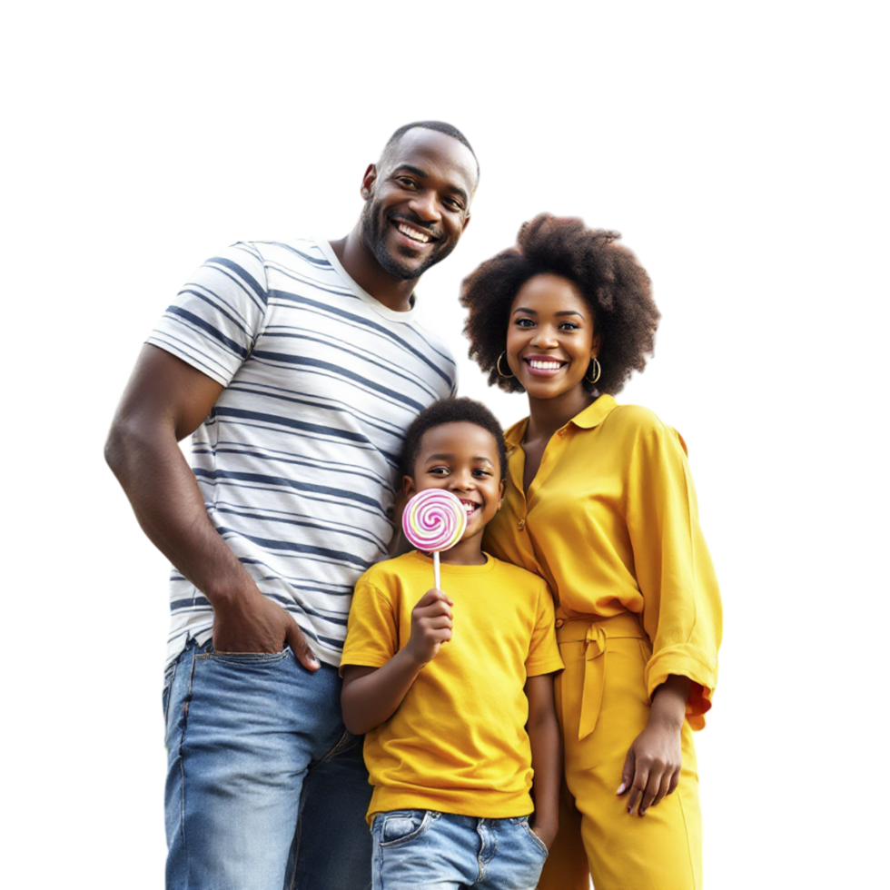 A family with a child holding a lollipop png