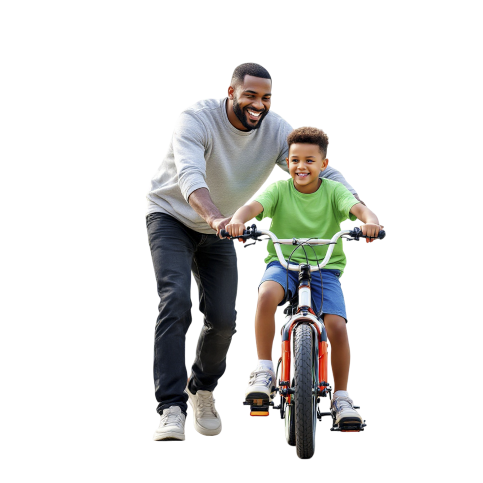 A man and a boy riding a bike together png