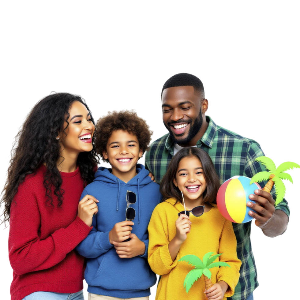 A family with a beach ball and palm trees png