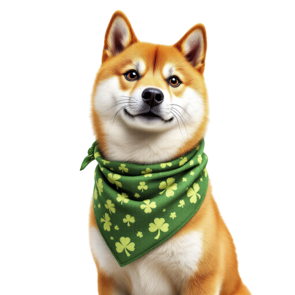 A dog wearing a green bandana and a shamrock png