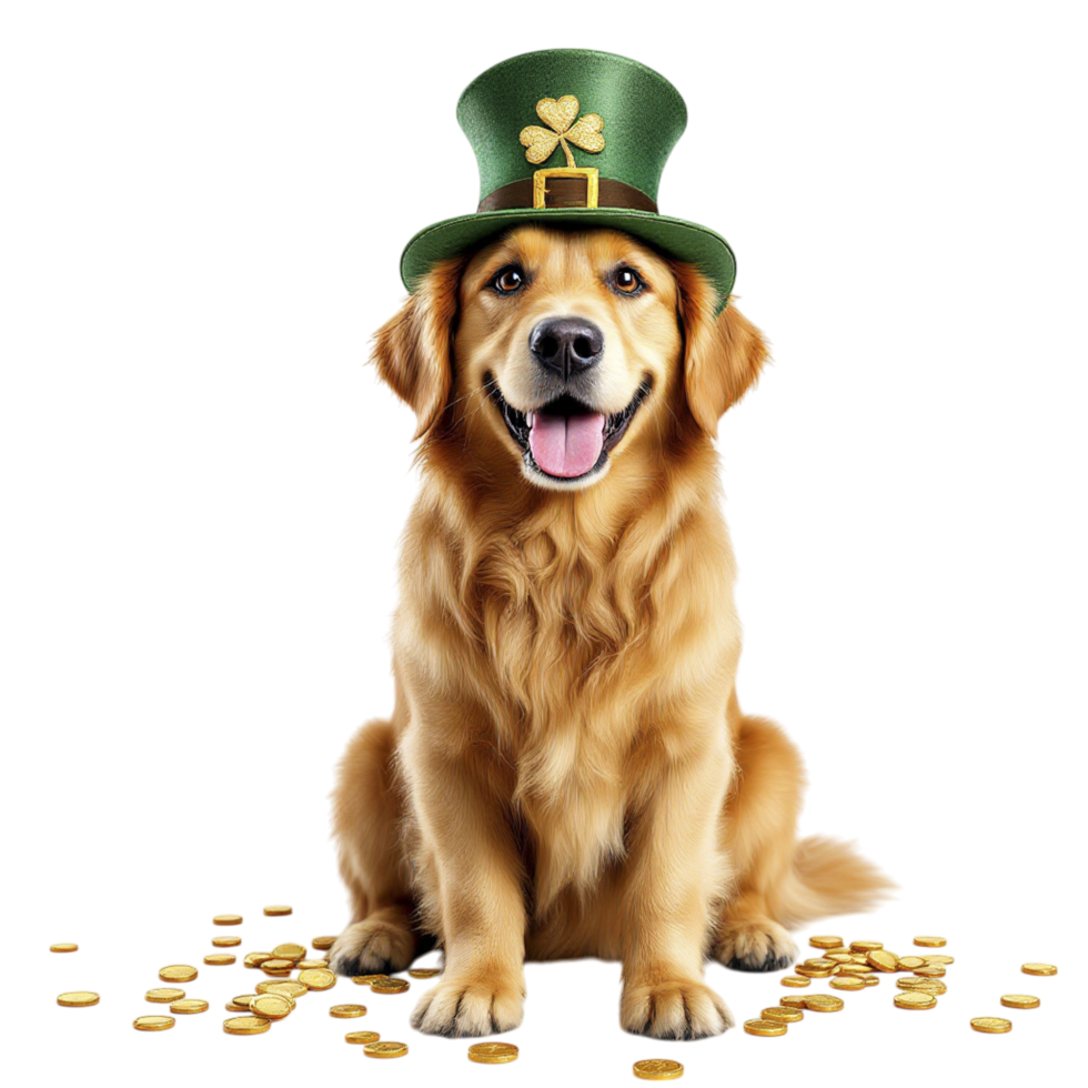 A golden retriever wearing a st patrick's day hat png
