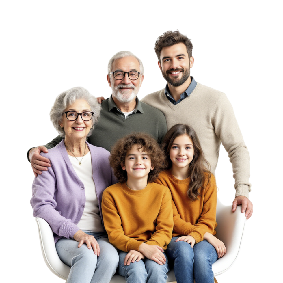 A family sitting on a chair with a child png