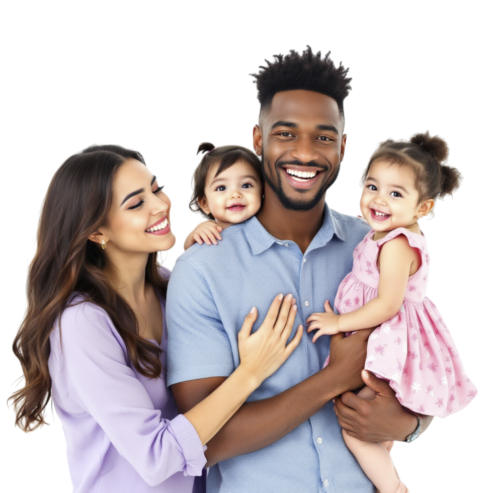 A young man and woman with two children png
