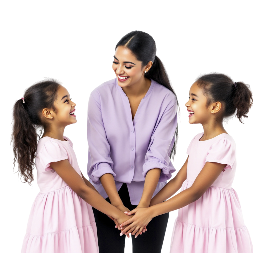 A woman holding hands with two little girls png