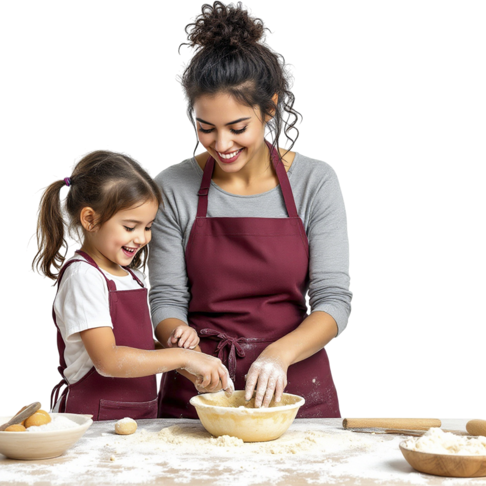A woman and a child are making dough together png