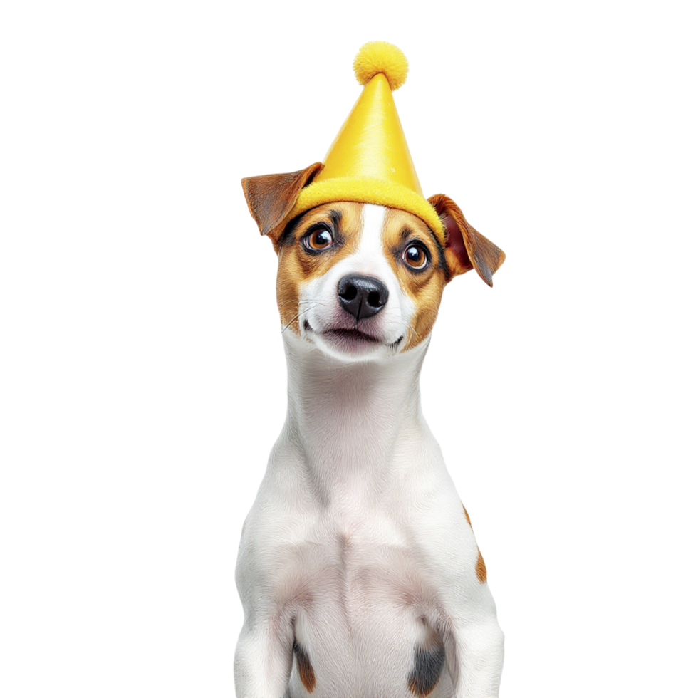 A dog wearing a party hat on a black background png
