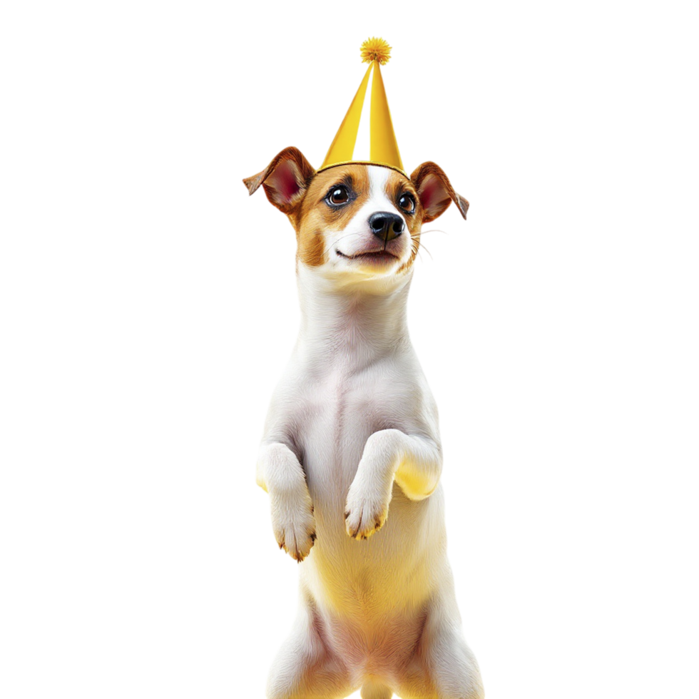 A dog wearing a party hat on its back png