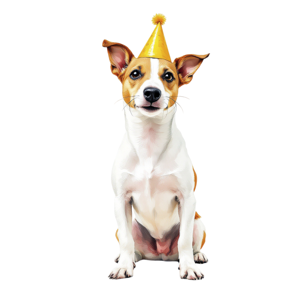 A dog wearing a party hat on a black background png