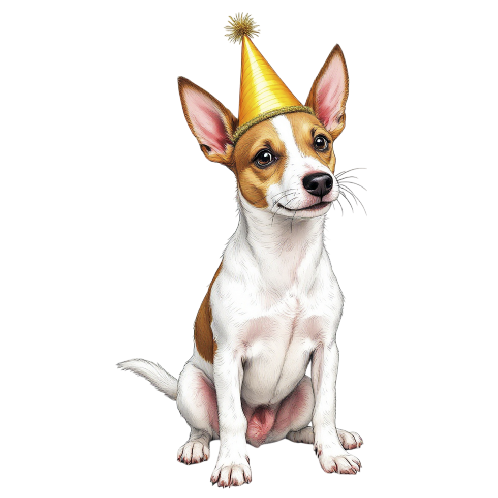Jack russell terrier dog wearing a party hat png