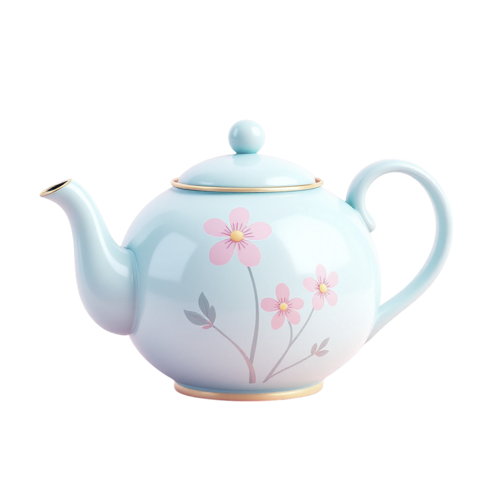 A teapot with pink flowers on it png