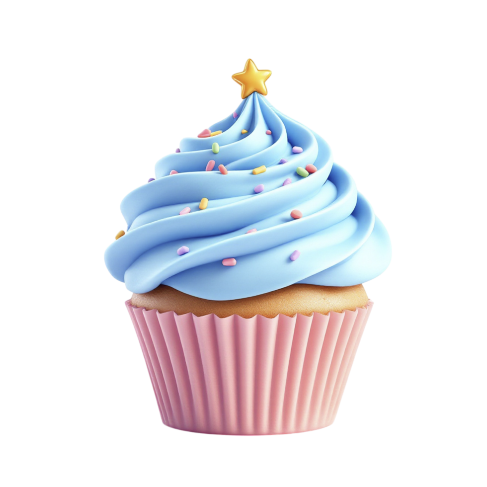 A cupcake with blue frosting and a star on top png