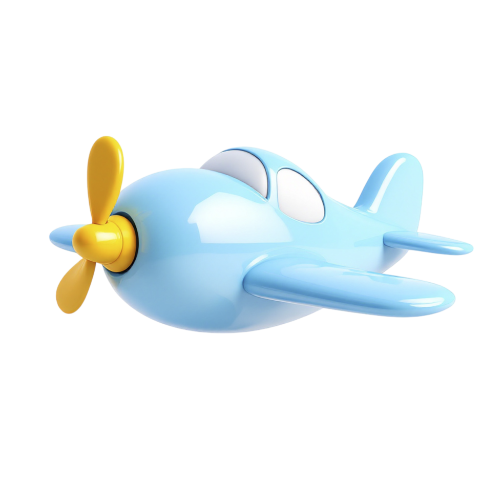 A blue airplane with yellow propellers on a black background png
