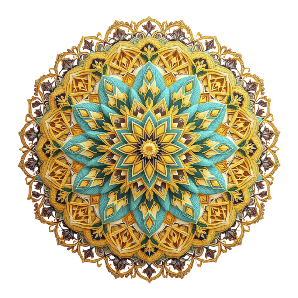 A circular pattern with a yellow and blue flower png