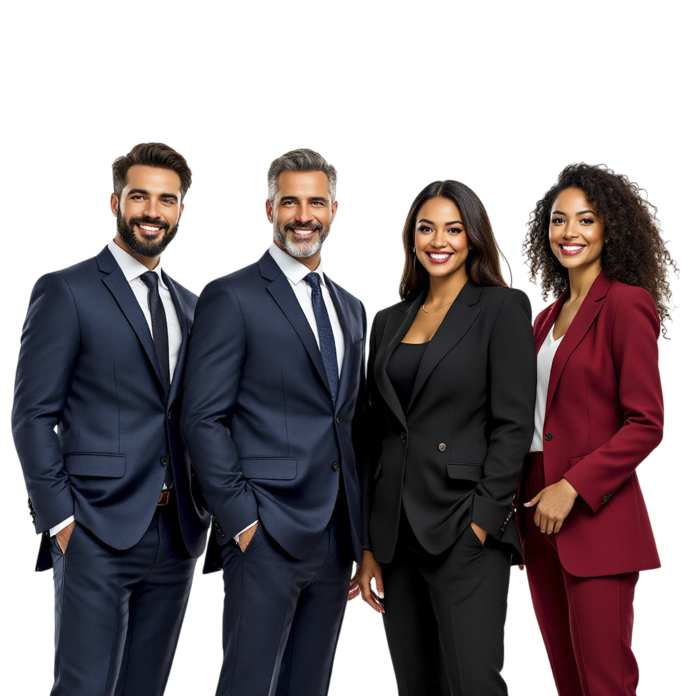 Four business people in suits standing together png