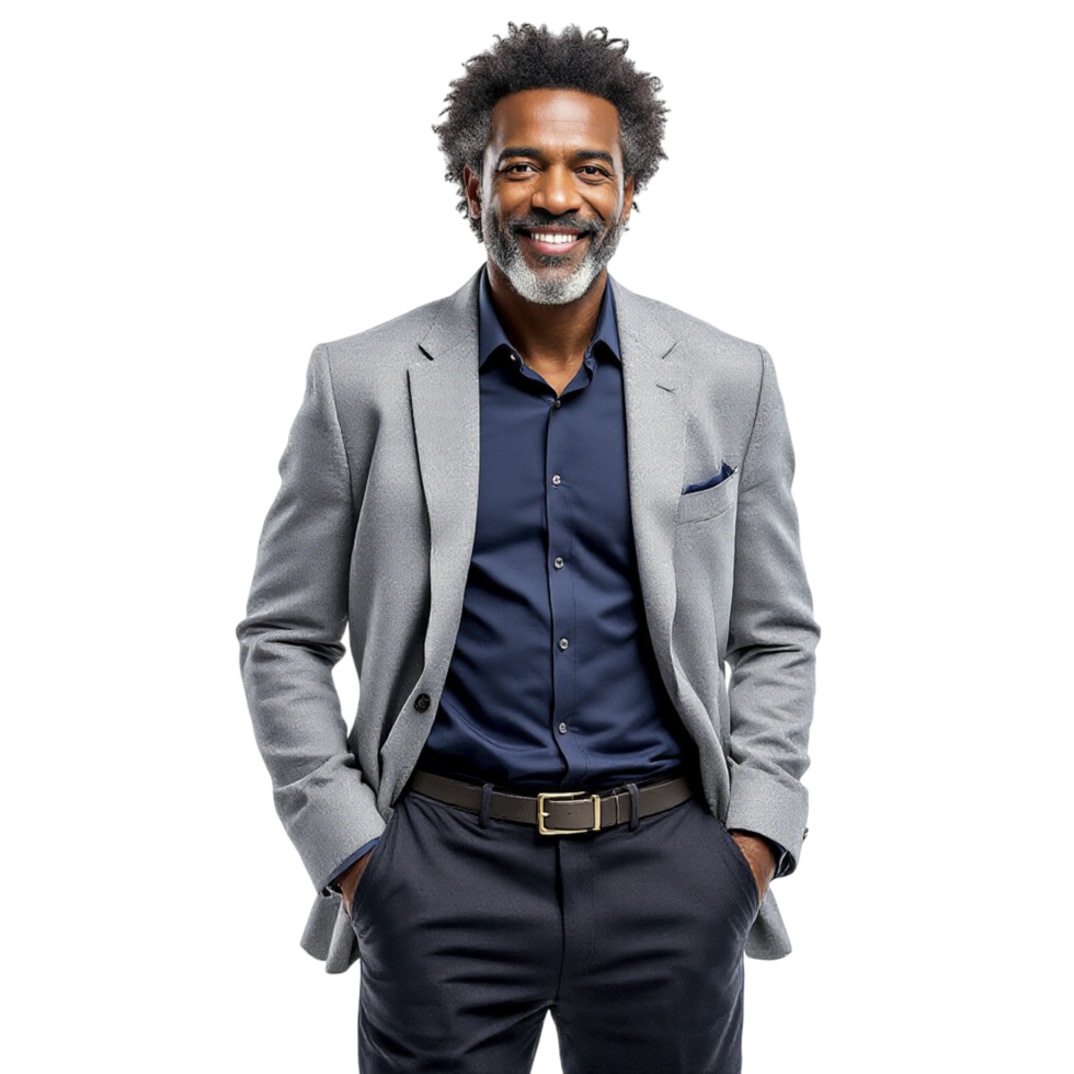 A man in a suit and tie standing in front of a black background png
