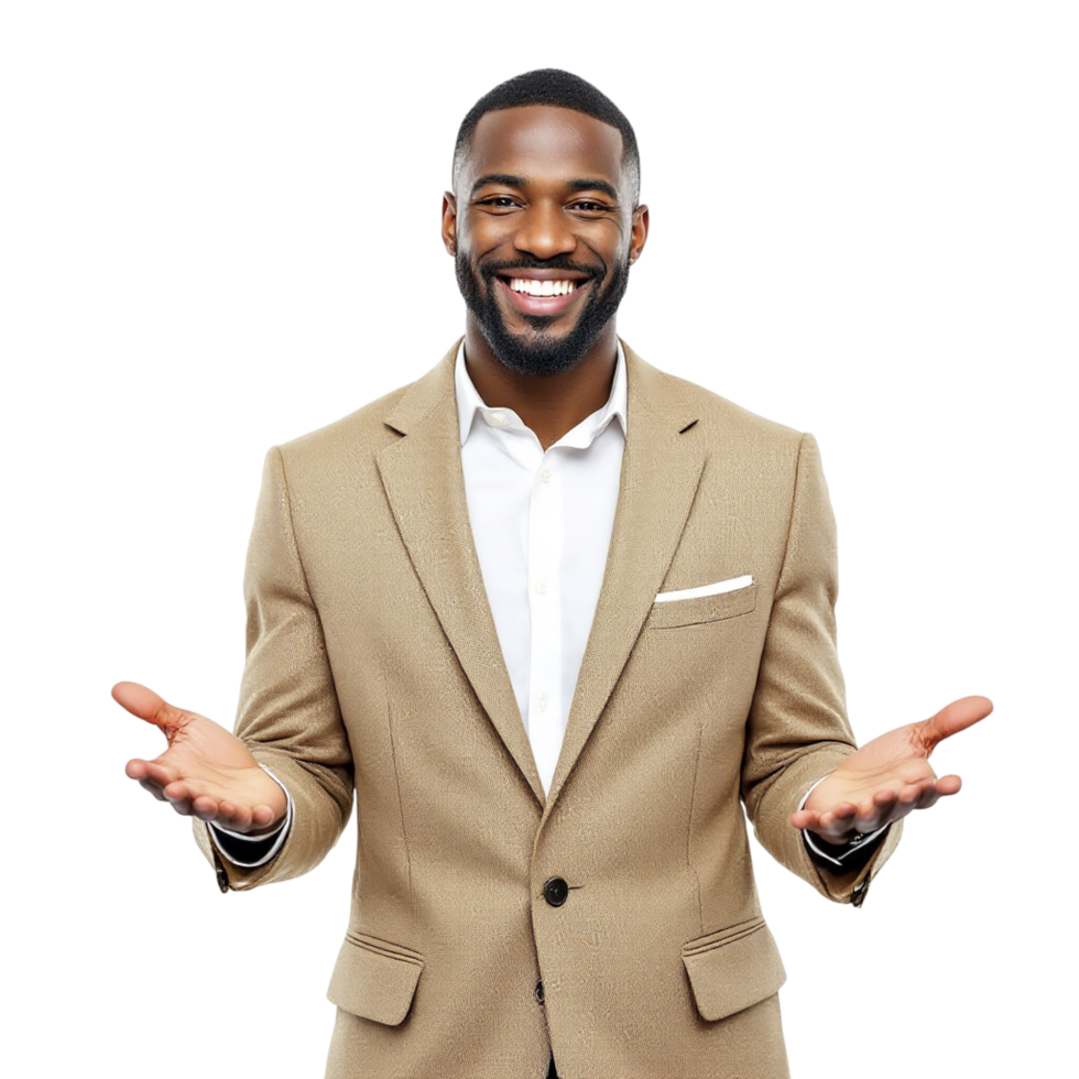 A man in a suit is holding something up png