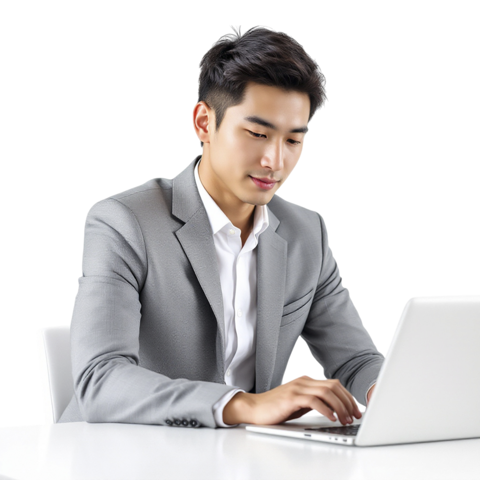 Asian man working on laptop png