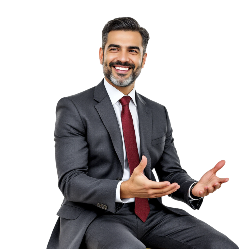 A man in a suit is sitting on a chair png