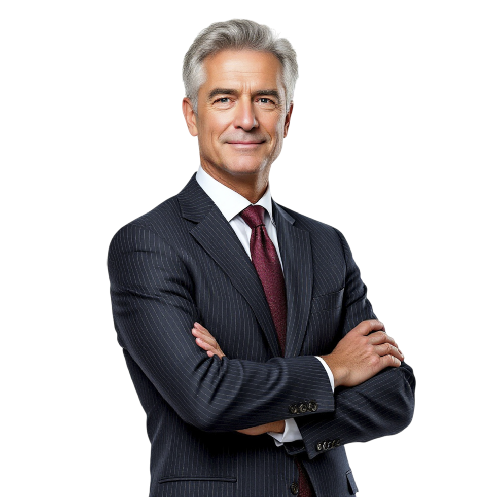 A man in a suit and tie standing with his arms crossed png