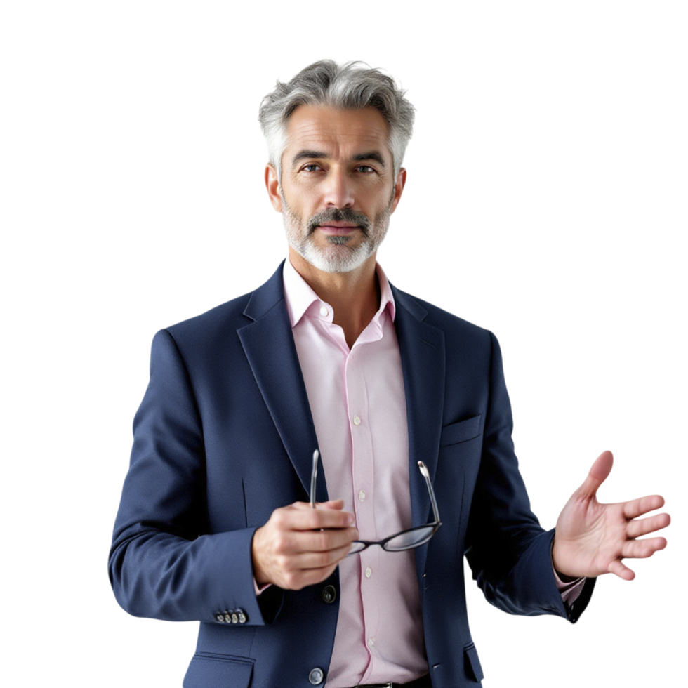 A man in a suit is gesturing with his hands png