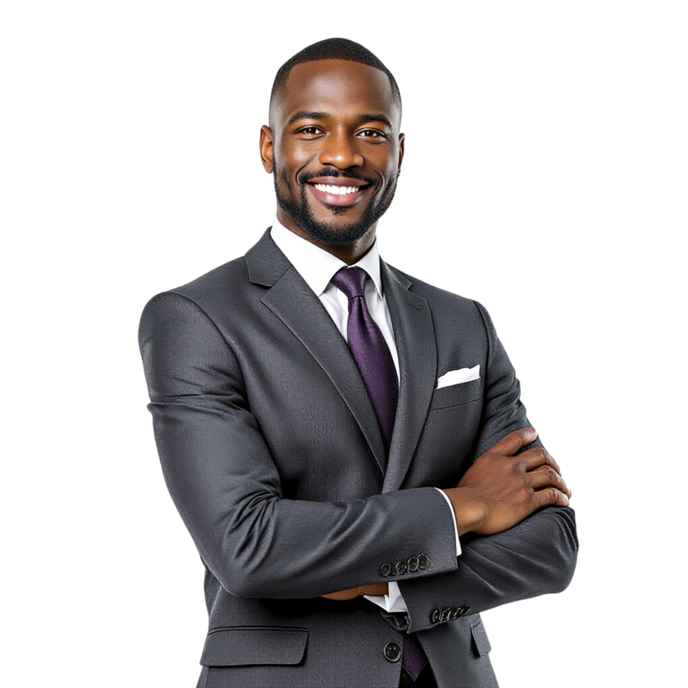 A smiling black man in a suit and tie png