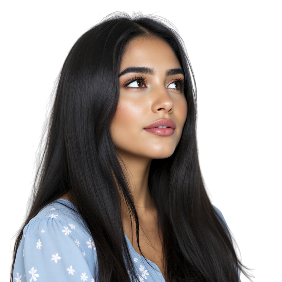 A woman with long hair looking up png