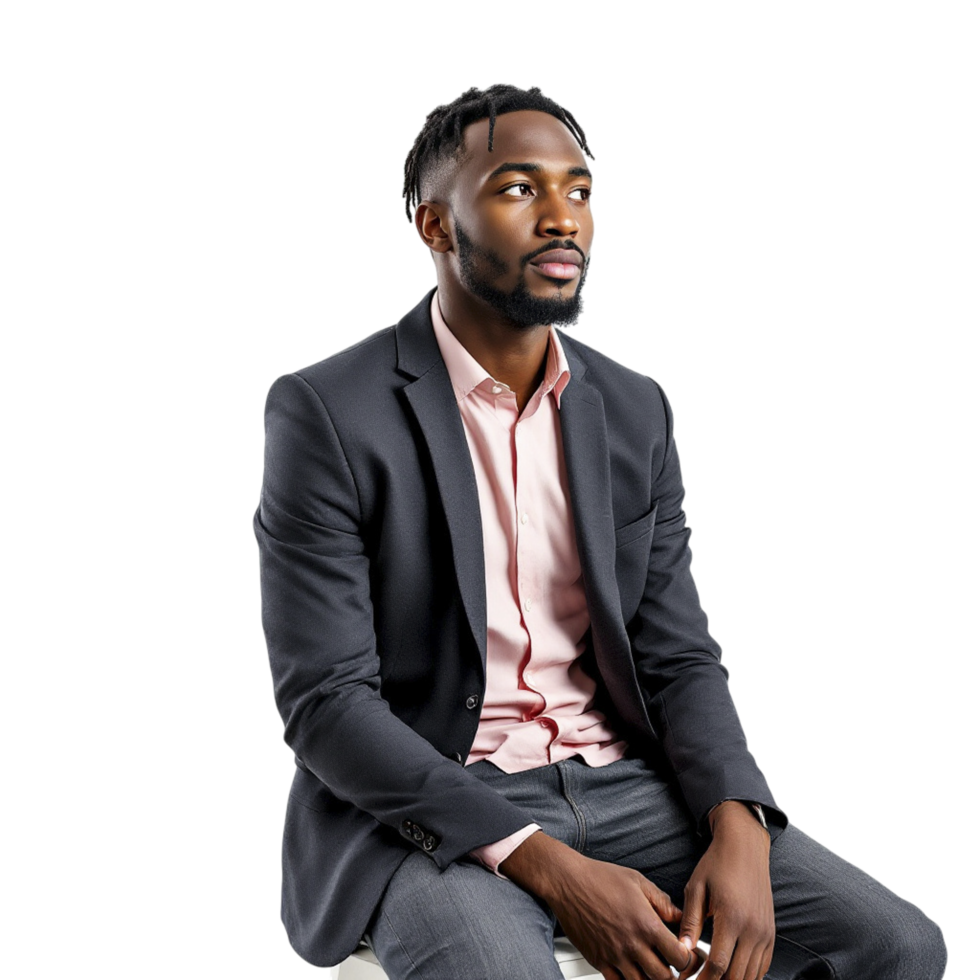 A man in a suit sitting on a stool png